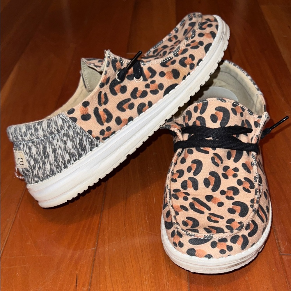 Hey Dude Leopard Print Flats with Black Accents